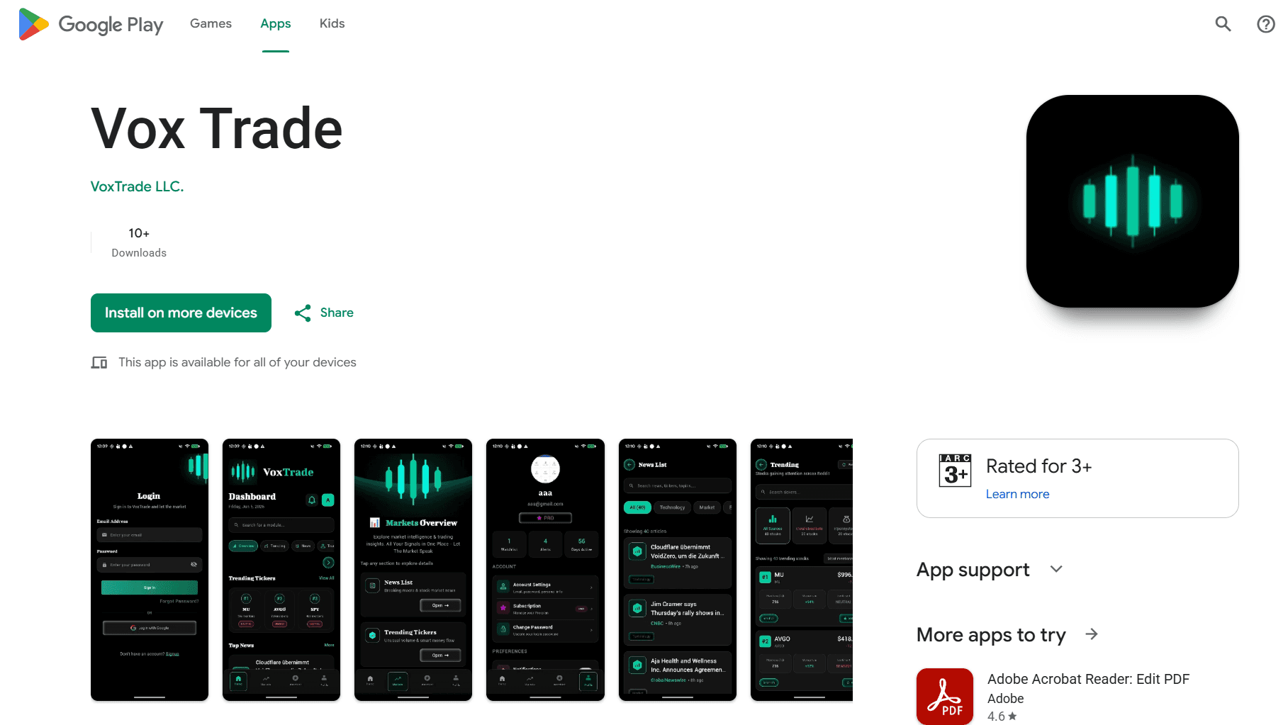 Live Android Mobile Interface on Google Play